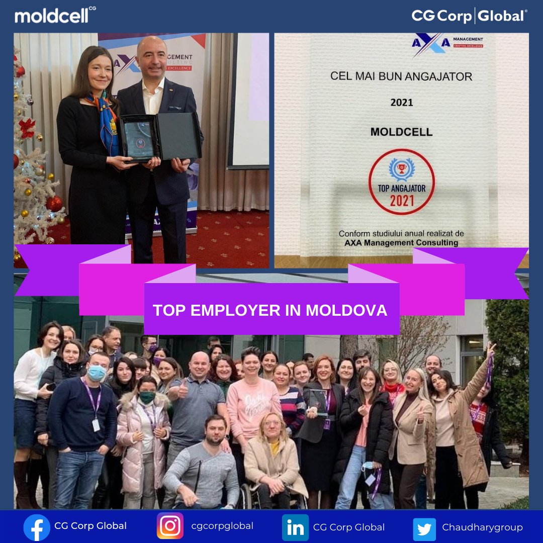 chaudharygroup's tweet photo. #EverythingIsPossible 
Congratulations to @_Moldcell  on their well-deserved success!!
Moldcell is ranked second best employers in Moldova, according to a study on 'Employer Brand Perception Survey 2021' organized by AXA Management Consulting
#cgcorpglobal #moldcell #makingitbig https://t.co/EIFmKofhVB