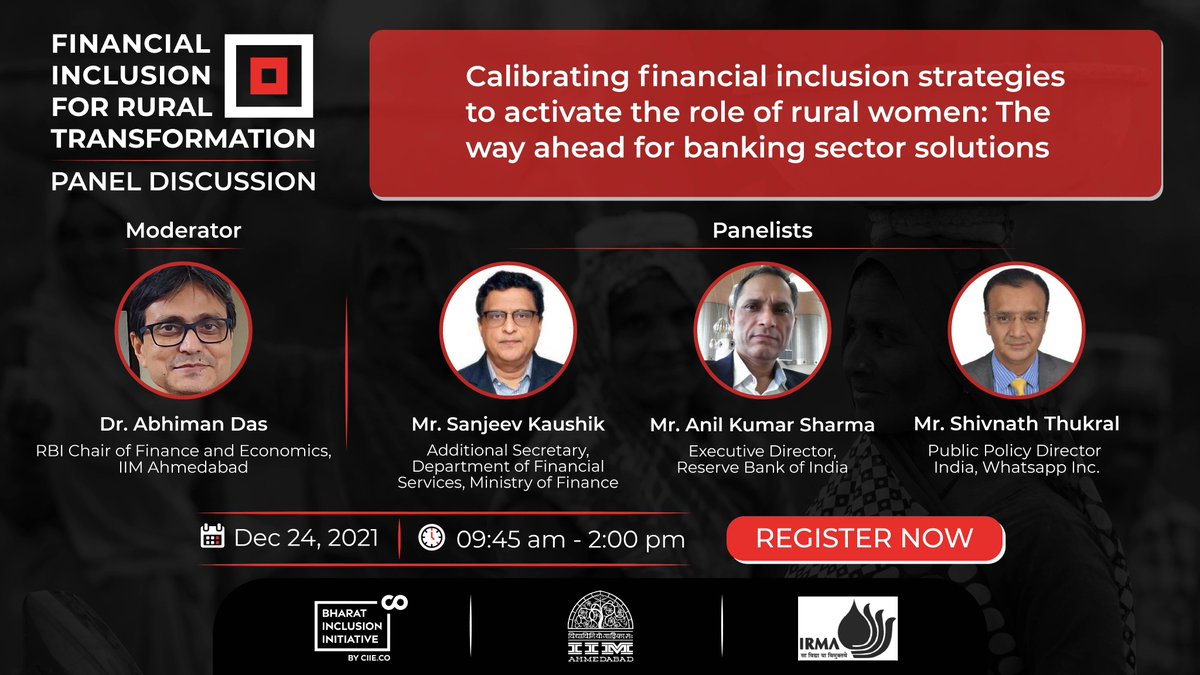 🚨Don’t miss your chance to hear from leading #policy makers &amp; industry practitioners as they deliberate on #FinancialInclusion strategies to activate the role of #rural #women &amp; further shed light on the way ahead for #banking sector solutions.
RSVP👉🏾go.ciie.co/FIRTLaunchEvent
<a href="/RBI/">ReserveBankOfIndia</a>