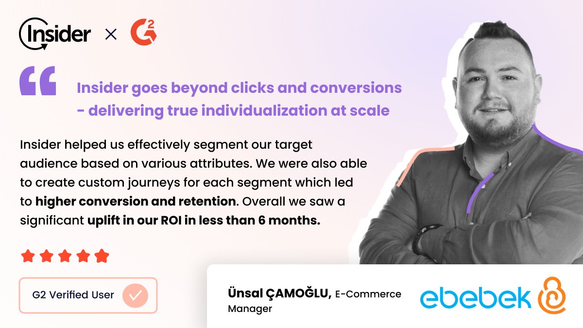 insideronehq's tweet photo. Unsal Camoglu of 𝐞𝐁𝐞𝐛𝐞𝐤 loves Insider for the Fastest Time to Value and precise segmentation abilities.

Read the full review: https://t.co/GNz9cjgqBF

#Segmentation #G2Reviews #eCommerce #CustomerExperience https://t.co/cq1jJSpNgf
