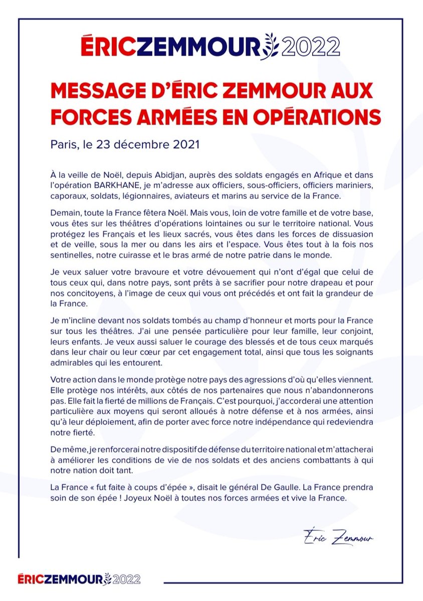 À la veille de Noël, depuis Abidjan, auprès des soldats engagés dans l’opération BARKHANE, je m’adresse à nos militaires.