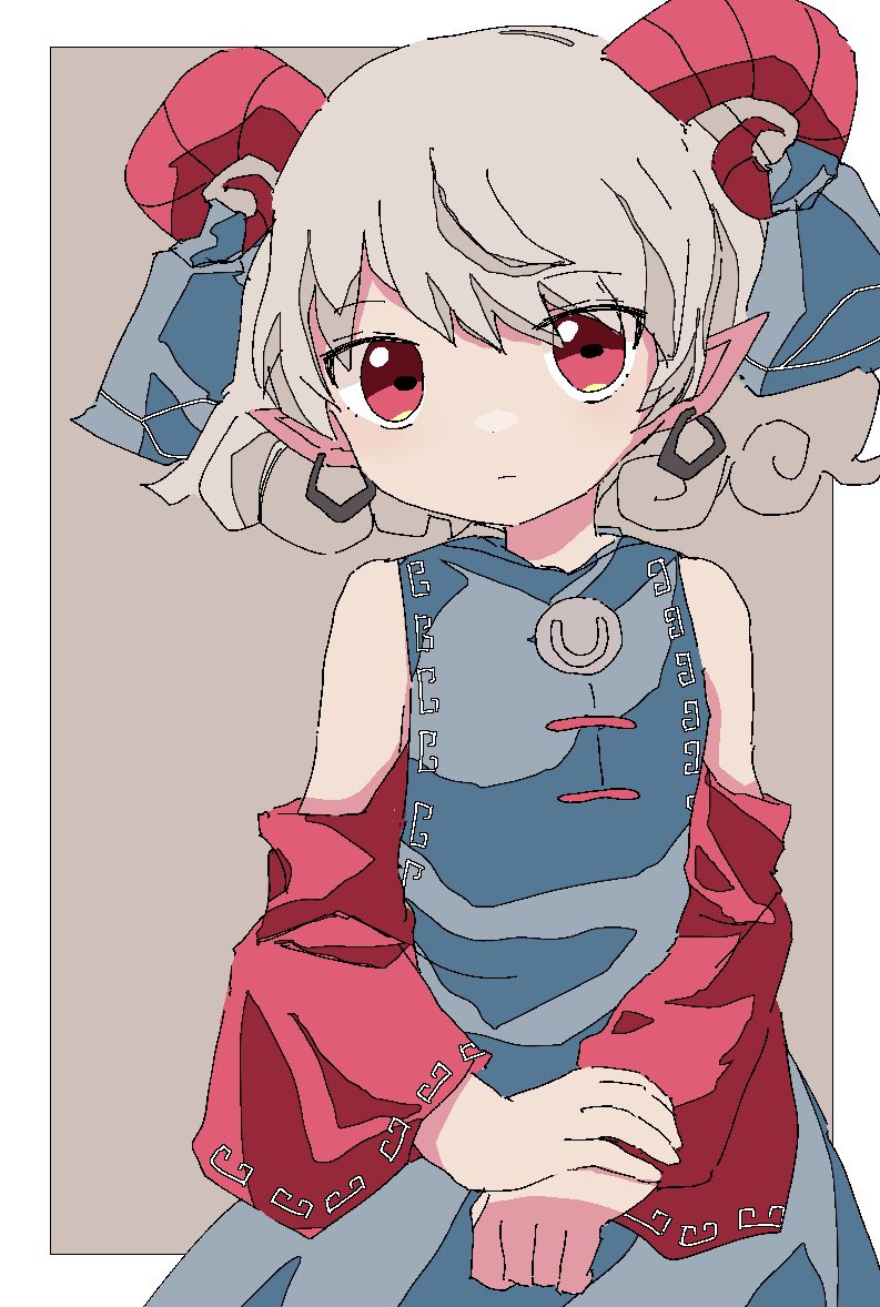 toutetsu yuuma 1girl solo red sleeves horns red eyes dress pointy ears  illustration images
