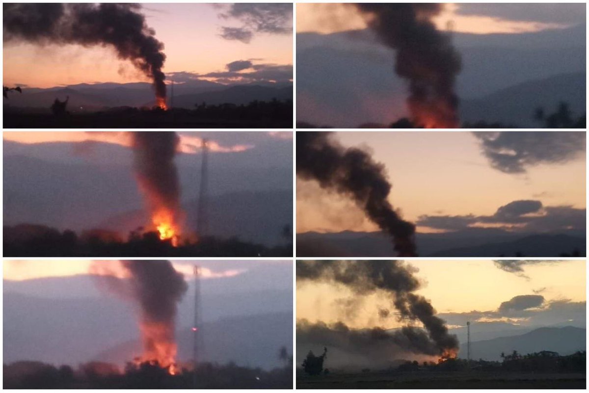 KALE, Sagaing:

SAC Terrorists bombed Nat Chaung village with Mi35p helicopter today afternoon. They have now entered the village and set the whole village on fire. Houses are burning now. 

#WhatsHappeningInMyanmar #Dec23Coup