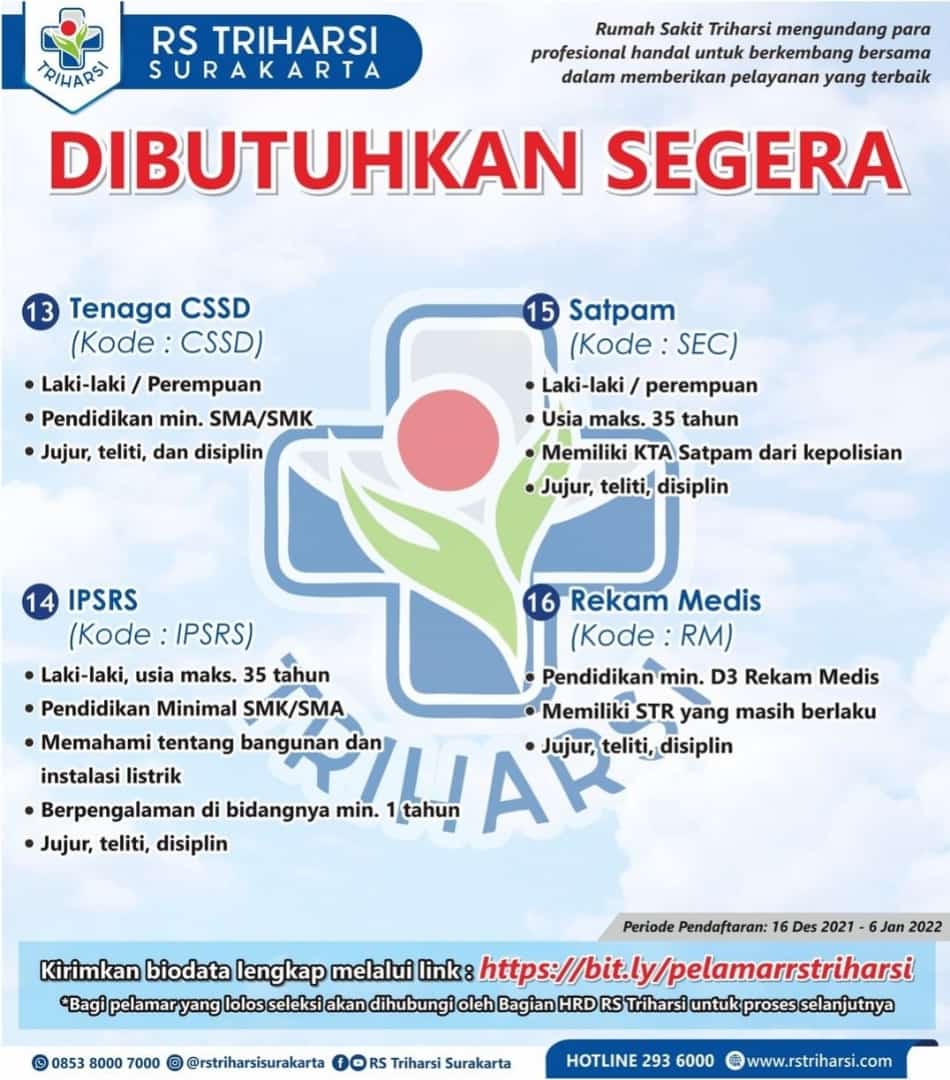 disnakerinwng's tweet photo. Open Recruitment RS Triharsi #wonogirikerja #wonogiri #lowongankerja https://t.co/xN6VdXuenI