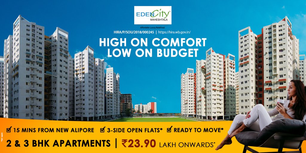 #EdenCityMaheshtala offers a living wrapped by all amenities like a football field, club, swimming pool, gym & more. 2BHK & 3BHK flats are available at an unbelievable price. Book Now: edencal.com #KolkataRealEstate #KolkataApartments #BudgetHome #FlatsinKolkata