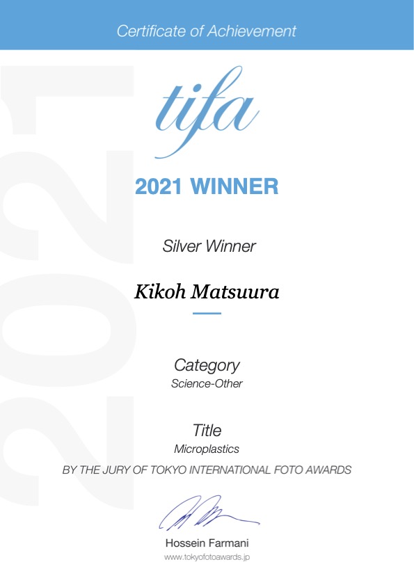 国際写真コンペ TIFA2021・Tokyo International Foto Awards
Professional部門NatureとScienceカテゴリでSILVER賞頂きました。

Withered Plant
tokyofotoawards.jp/winners/social…
Microplastics
tokyofotoawards.jp/winners/social…

Withered Plant、ライフワーク的なので嬉しい。

#tifa #tokyointernationalfotoawards