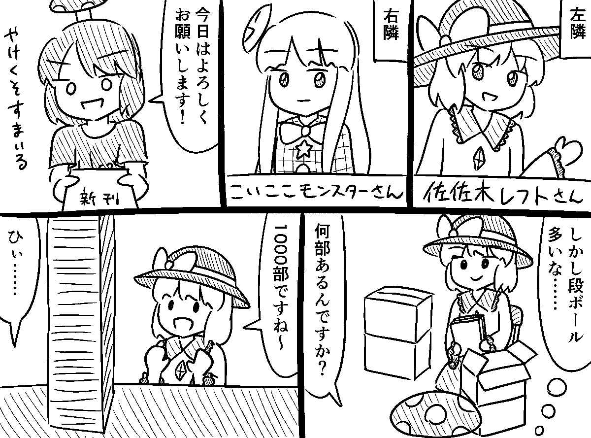 配置ミスで壁サークルになった時のレポを描きました。
泣かなかったです。よろしくお願いします。 