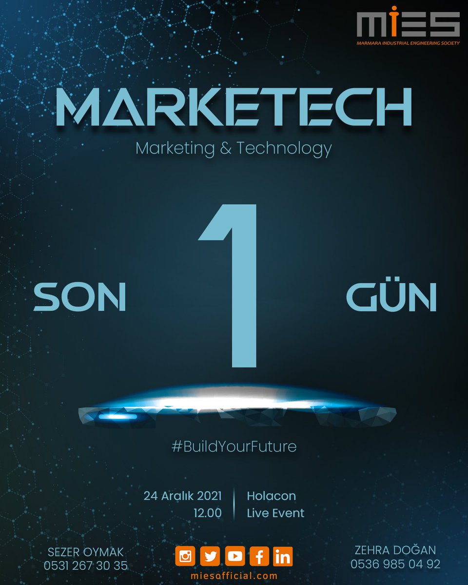 MarkeTech için son 1 gün! 

#buildyourfuture 

Hemen başvurmak için link bio'da! 

📆 24 Aralık Cuma
⏱️ 12.00
📍 Holacon Live Event 

Etkinliğimiz ücretsizdir ve etkinlik sonunda katılım belgesi verilecektir.