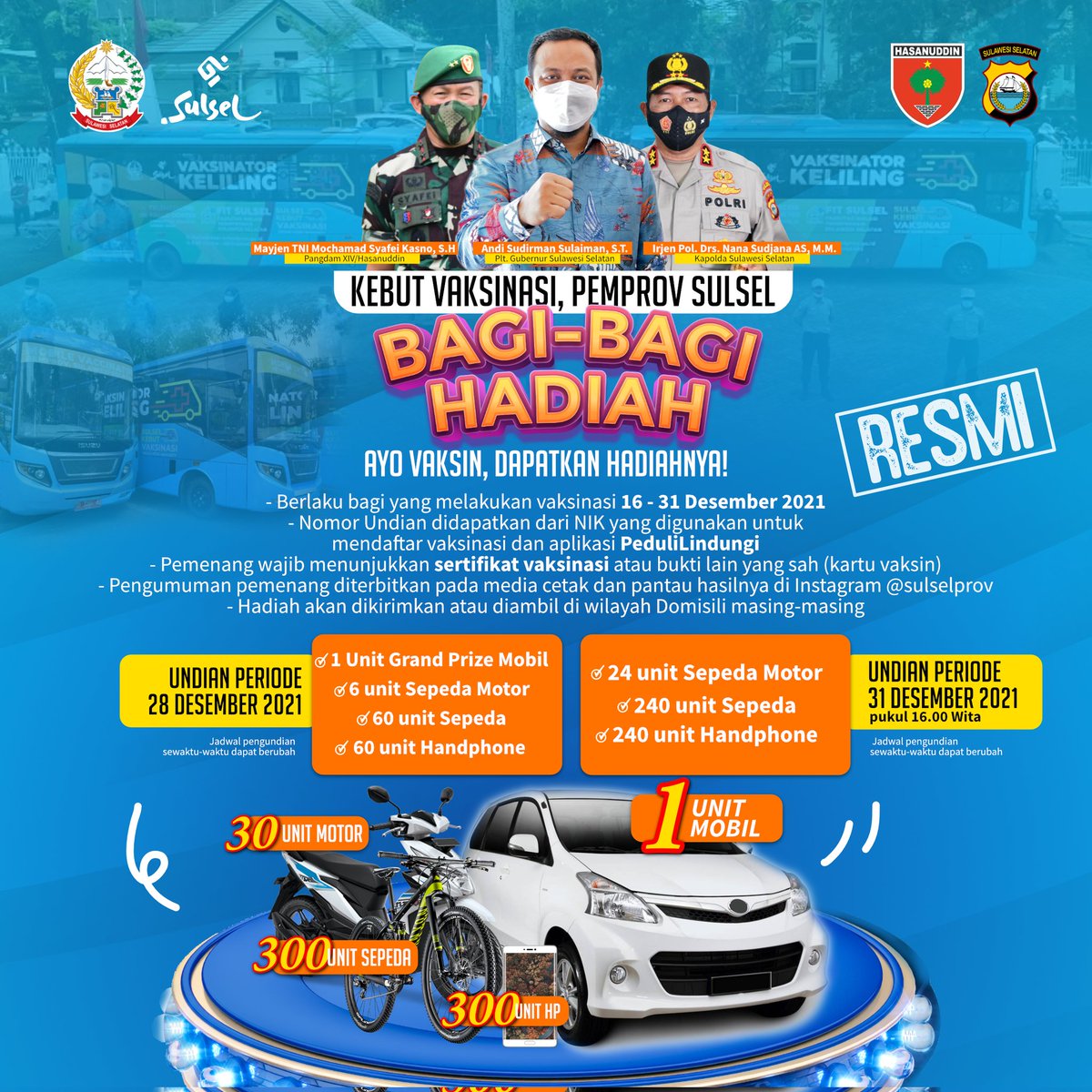 HaeruddinNurman's tweet photo. Kebut Vaksinasi, Pemprov Sulsel bagi bagi hadiah untuk warga
@titokarnavian_ 
@jokowi https://t.co/RTZGT4FmqT