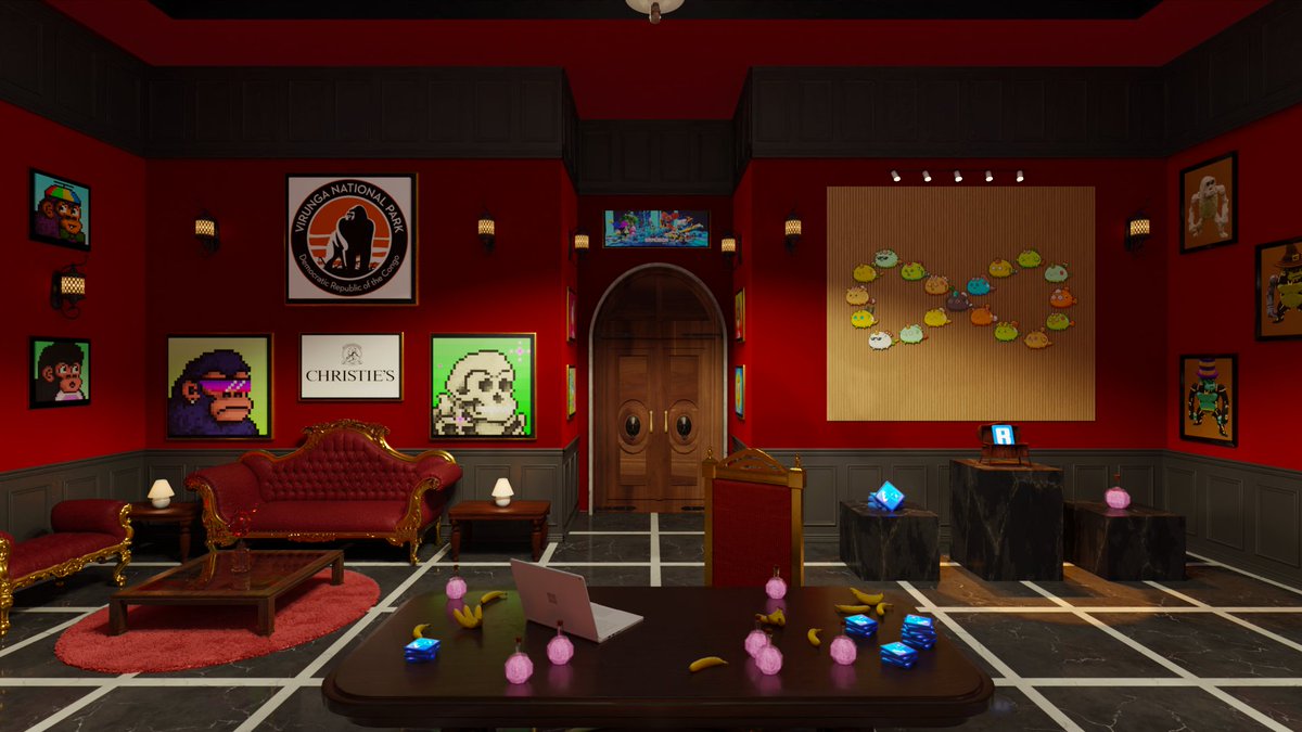 IamMichooo's tweet photo. I welcome you to the most valuable room out there... 
A room where important moments are displayed, great choices are made and lots of bananas to claim🍌🍌  !ooh @Coco__Bear 
@CyberKongz @TheSandboxGame @keung_io @RealSupDucks @AxieInfinity @ChristiesInc @gorillacd  $SLP $AXS https://t.co/YWbUPxh2fw