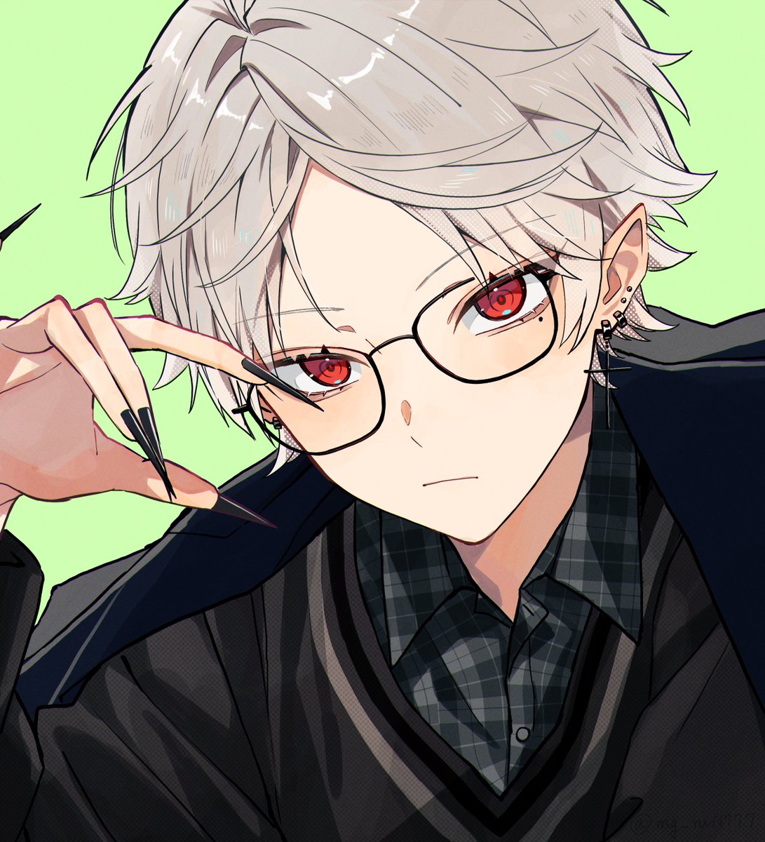 kuzuha (nijisanji) 1boy fingernails male focus red eyes mole under eye sharp fingernails mole  illustration images