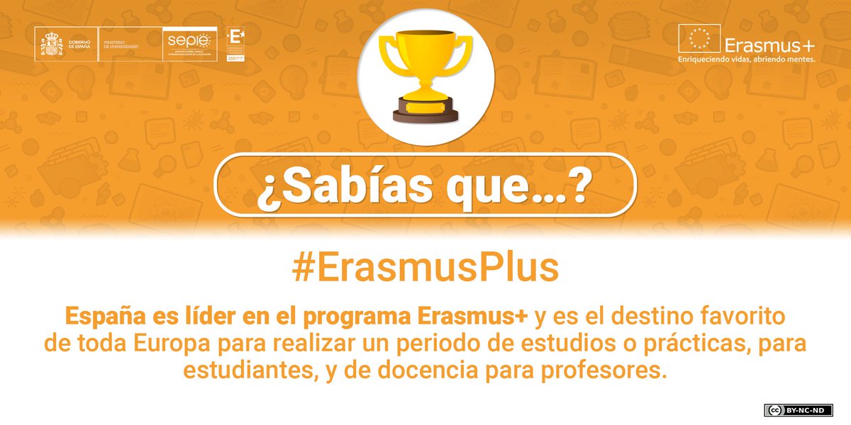 sepiegob's tweet photo. 🏆 ¿Sabías que España es líder en el programa #ErasmusPlus?

Además es el destino favorito de toda Europa 🇪🇺.

@EUErasmusPlus 
@UniversidadGob 
@educaciongob 
@ComisionEuropea https://t.co/MpKoze2Rfr