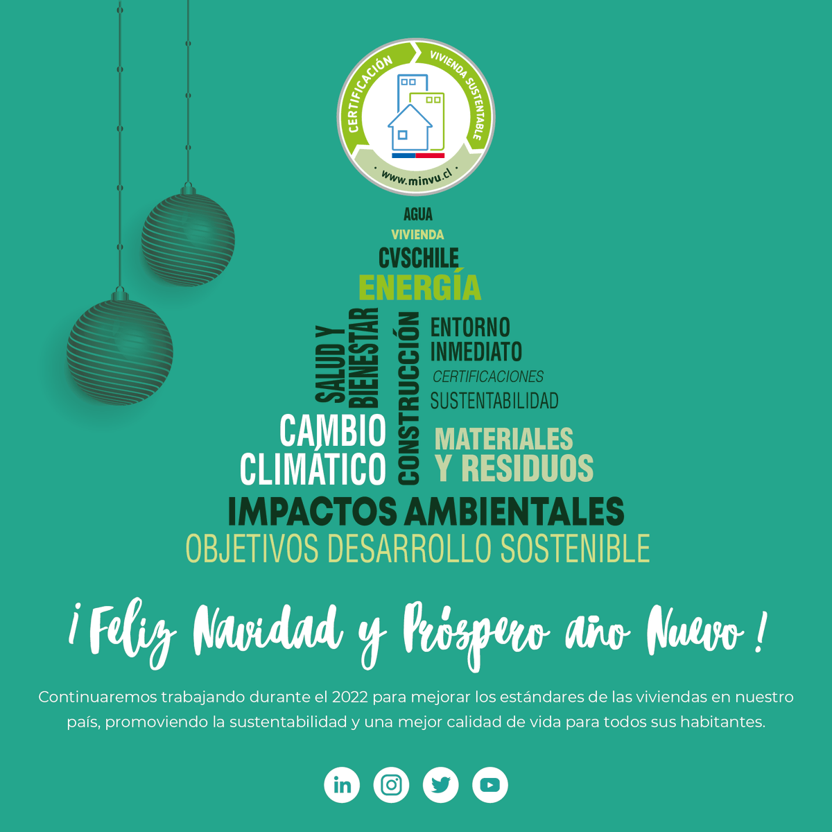 ¡ Feliz navidad y próspero Año Nuevo🎄! 
En el equipo #CVS continuaremos trabajando el 2022 para mejorar los estándares de las viviendas en nuestro país, promoviendo la sustentabilidad y una mejor calidad de vida para todos sus habitantes🌿
#CVSChile #Navidad #MejorCalidadDeVida