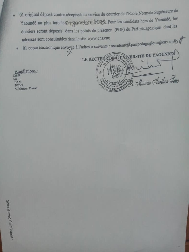 PPedagogique's tweet photo. Le Recteur de l'Université de Yaoundé I recrute des Enquêteurs terrain pour les besoins du Projet d’Adaptation, de Résilience et d’Innovation (PARI) pédagogique en contexte de crise à l’ère du numérique.
Délai de dépôt des dossiers le 07/01/2022.
Lire le communiqué du Recteur. https://t.co/uAPXyAWKLX
