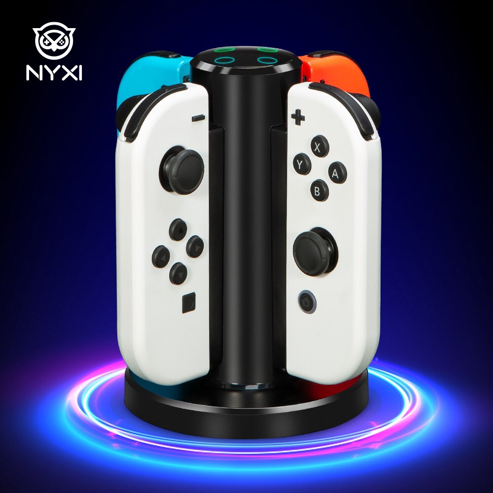 Nyxi_official on X: 📣New Arrivals- II 🆕： NYXI Charging Dock Station  Compatible with Nintendo Switch Joycons🔋 🔥Highlight：Charge 4 joycons at  the same time 🏆Anti-slip Pad, Smart Indicator Alarm, Microchip Charging  Protection Click