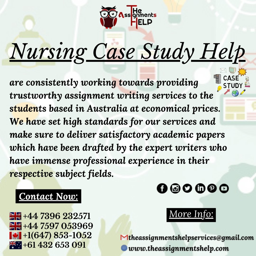 tasignmentshelp's tweet image. The case study presentation is not an easy task. It requires a study of a company or an individual’s profile.
Order your Task now
#casestudyassignmentwritinghelp #casestudyassignmentwriting #casestudyassignment #CaseStudy #casestudyassignmenthelp #casestudywritinghelp