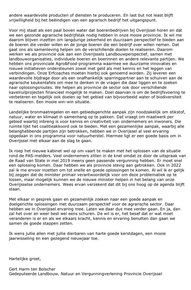 GertHarmtB's tweet photo. Mijn plan was om enkele agrarische bedrijven te bezoeken en de boer(in) een blijk van waardering te overhandigen om zo via hen de hele Overijsselse agrarische sector te bedanken. Helaas kan een persoonlijk bezoek niet vanwege de recente Corona-maatregelen. Daarom deze open brief. https://t.co/KDTBwyBLre