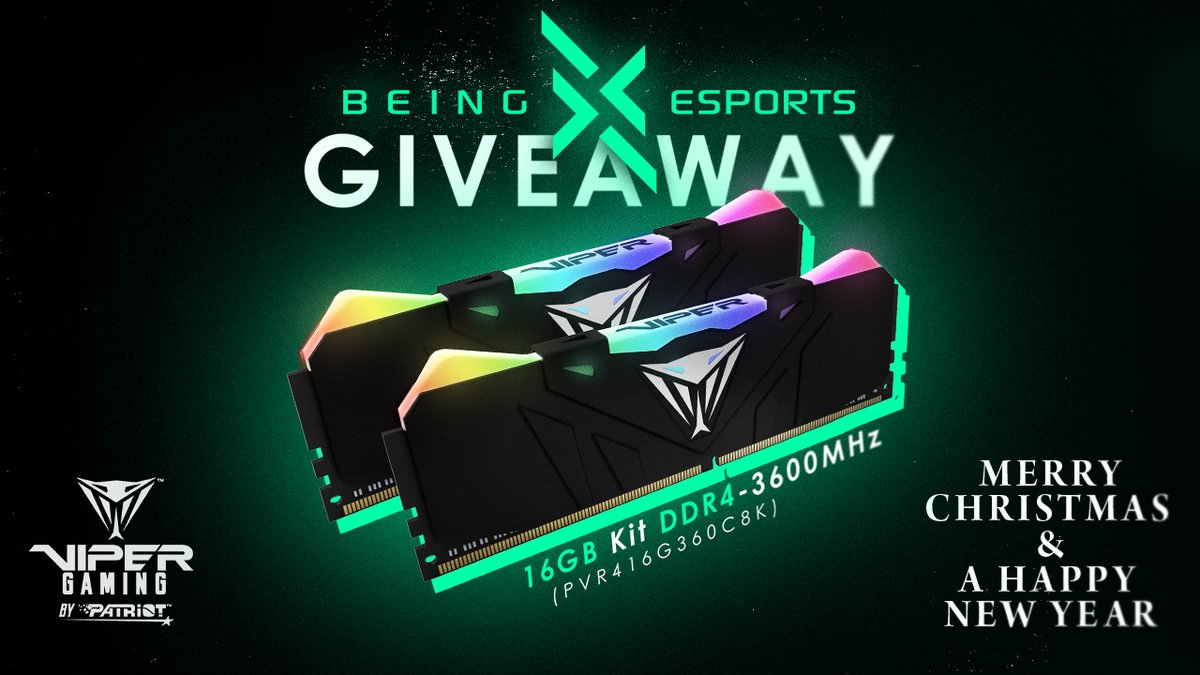 Patriot_ViperEU's tweet photo. 🎊🍾🎉We want to celebrate with you! 🎉🍾🎊

In the upcoming days you can win VIPER Gaming hardware in giveaways on pages of our partners! 👀

First off: @BeingEsports  ! 💪

Enter now and grab your chance to pimp your Christmas lighting 😉

https://t.co/3tVwAczH2j https://t.co/01NlEeINKM