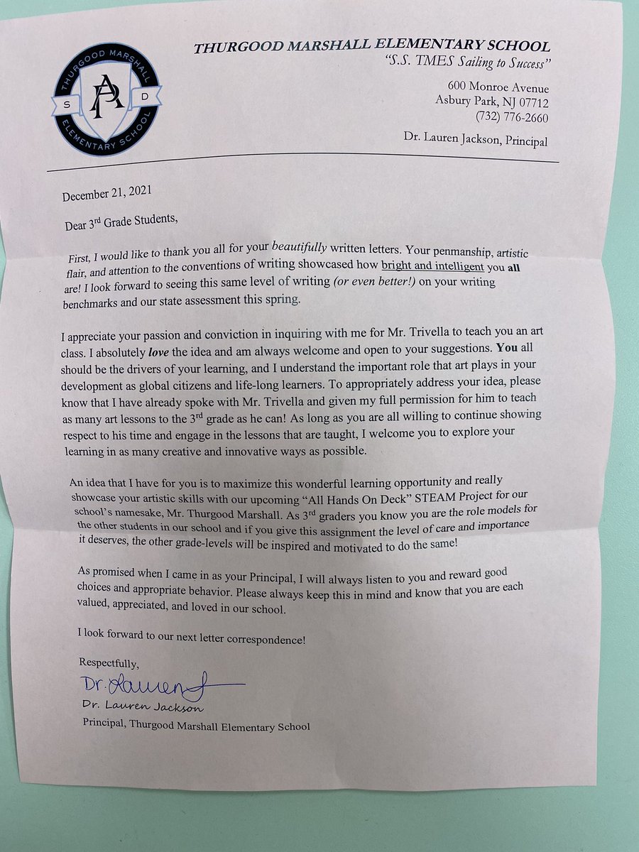 Authentic writing with our principal Dr. Jackson❤️We love her#Thurgood Marshall Elementary @Dr_LJackson <a href="/Asbury_ParkSD/">Asbury Park Schools</a> @mistertrivella