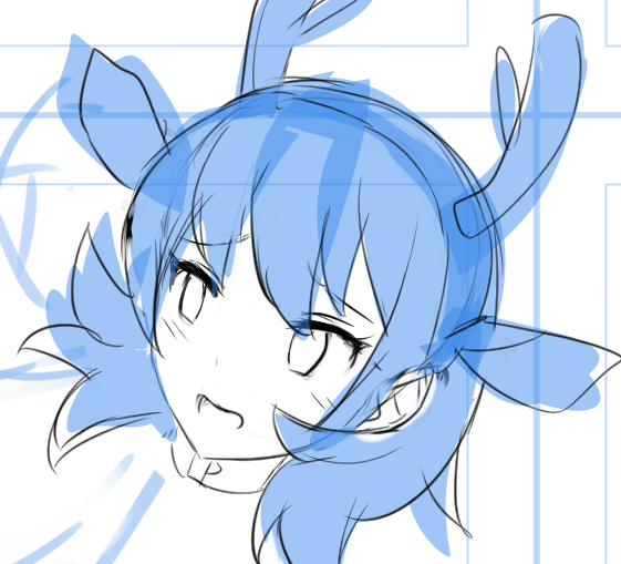 FANBOX限定イラスト、今日は顔から一気に作ってます。毎回ラフで踏ん切りがつきにくいのは顔が納得行く形で描けていないから…⇒顔が描ければ8割がた完成したも同然なのでは、みたいな感じで検証を続けていく。 