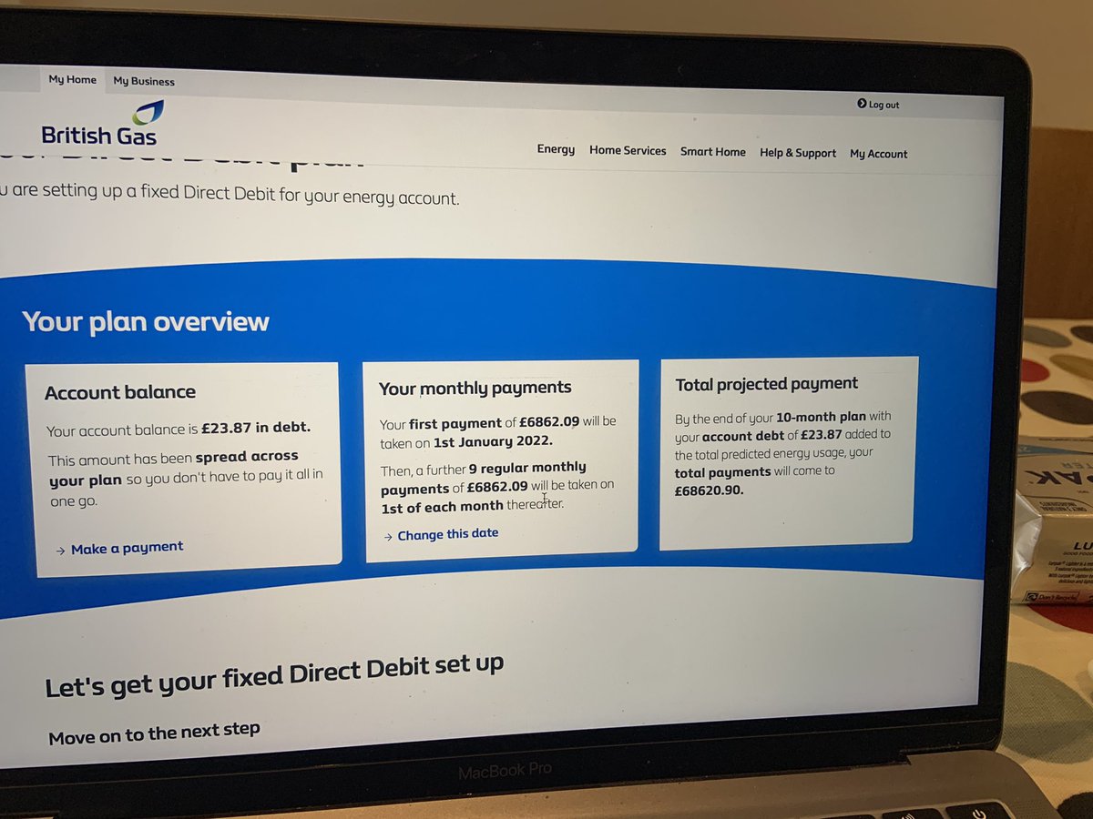 Spritelydave's tweet photo. I know that energy prices are high but not sure my DD having been moved to BG from Peoples Energy should be £6862 per month @BritishGas  @BritishGasHelp #BritishGas https://t.co/ha0wkDNmMB