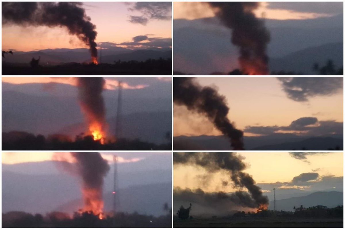 katycho22222's tweet photo. SAC Terrorists bombed Nat Chaung village,Kale, Sagaing, with Mi35p helicopter today afternoon. They have now entered the village and set the whole village on fire.Houses are burning now.   #India_StopSupportingTerrorists #Dec23Coup #WhatsHappeningInMyanmar https://t.co/edEmgKnHJD