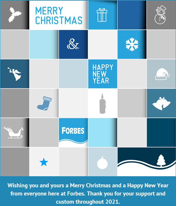 Forbes_Group's tweet photo. Wishing you a Merry Christmas &amp; a Happy New Year from all of us here at Forbes. Thank you all for your custom throughout 2021! https://t.co/euKQwJDBXB