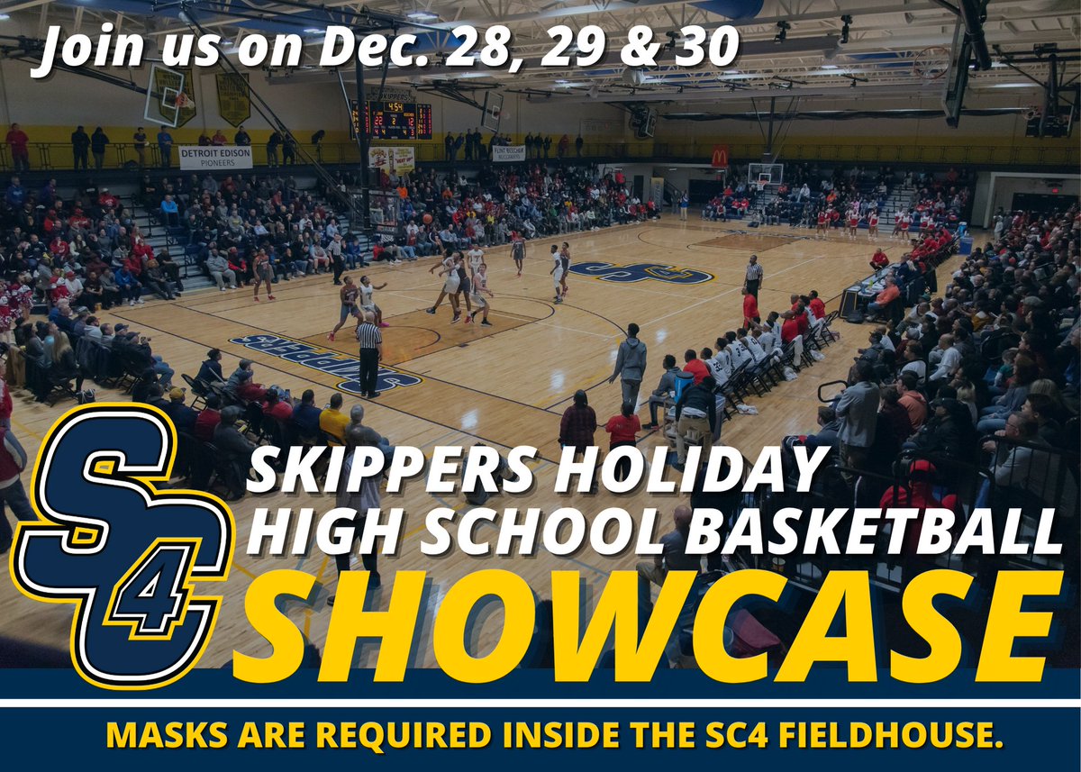 sc4athletics's tweet photo. 🏀☃️ We are hosting the Skippers Holiday High School Basketball Showcase next week - Dec. 28, 29 &amp; 30! If you are joining us, please remember to wear your mask, and social distance! 

🎟Buy tickets: https://t.co/rNFFmWWnYi
👀See the schedule: https://t.co/03KFB9ACa0 https://t.co/cGQKgJOBEV