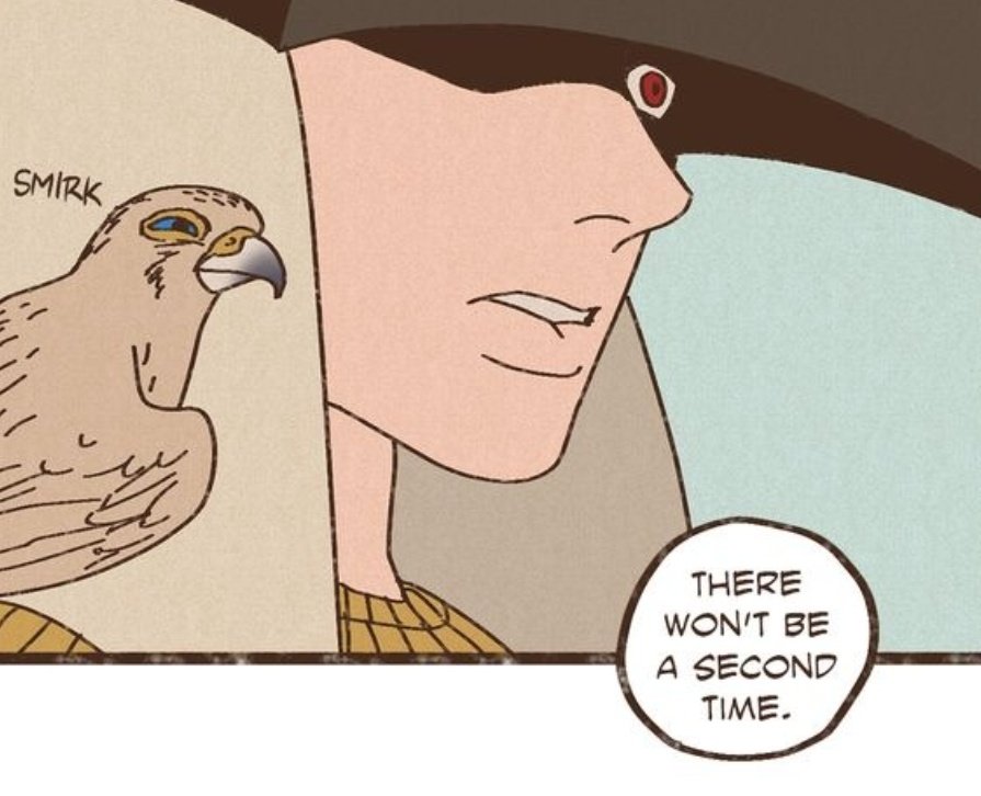 lunariste's tweet photo. Since there was already *this* much tension between Horus and the foreign god when they were interacting through a BIRD, I'm now so excited to see how they'll act with each other in person. 

Please pray for Seth because god knows he's in the middle of a very meaty sandwich. 🥵 https://t.co/VKdpuh1SOU