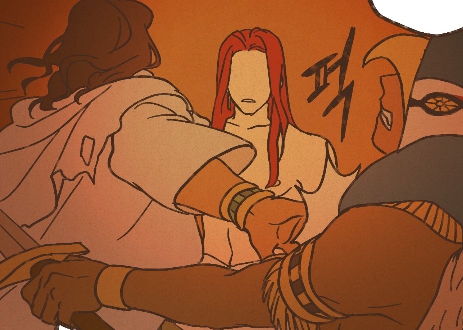 lunariste's tweet photo. Since there was already *this* much tension between Horus and the foreign god when they were interacting through a BIRD, I'm now so excited to see how they'll act with each other in person. 

Please pray for Seth because god knows he's in the middle of a very meaty sandwich. 🥵 https://t.co/VKdpuh1SOU