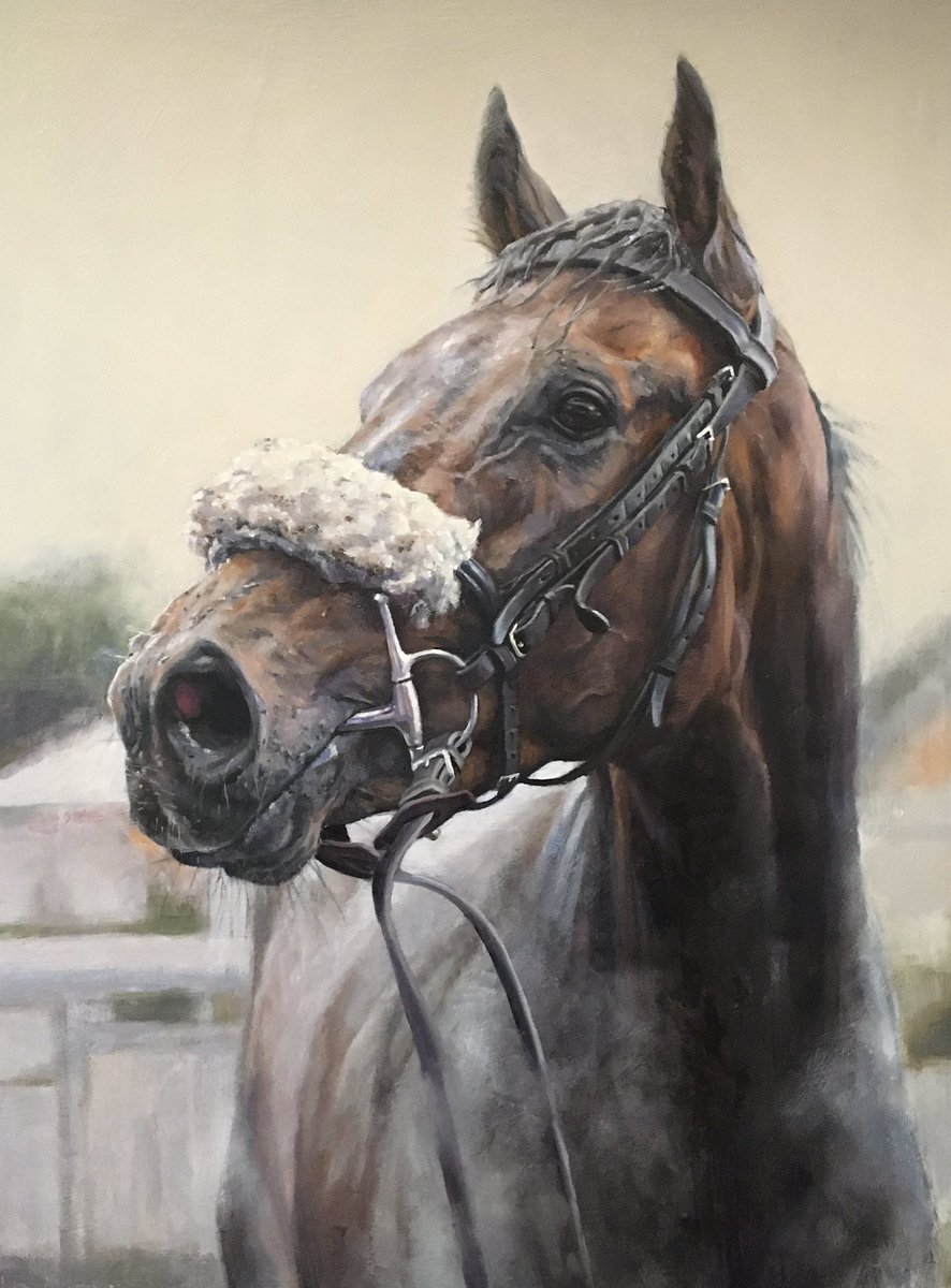 JaneBraithwait1's tweet photo. ‘A Moment of Reflection’. Oil. With thanks to @sqweezy for use of reference photos. @CatterickRaces @MickEasterby @shaw_harrison #stubytuesday #winner #horseracing #exhibition #fineart https://t.co/cDIFLOHVCz