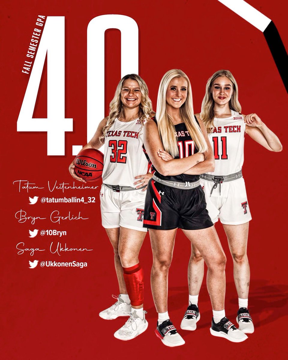 LadyRaiderWBB's tweet photo. These three got it done in the classroom this fall 😤

Congrats to our 4.0 club trio!

#DigDeep | #WreckEm 🏀 https://t.co/KHDF6Z0ssx
