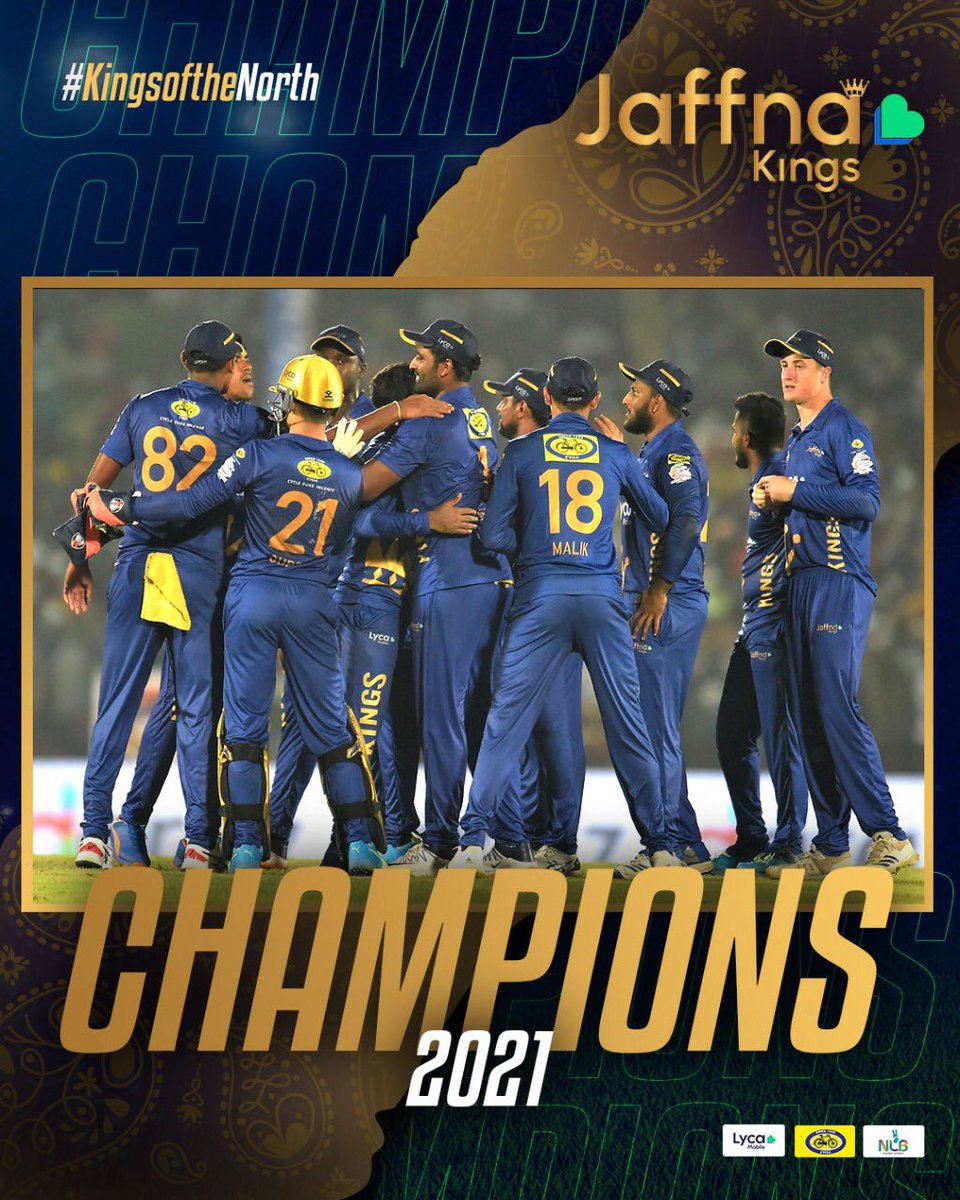 KingsJaffna's tweet photo. Ladies, Gentlemen and #YaalKollo we present the 𝐓𝐇𝐄 𝐉𝐀𝐅𝐅𝐍𝐀 𝐊𝐈𝐍𝐆𝐒 👑
The W͓̽I͓̽N͓̽N͓̽E͓̽R͓̽S͓̽ of the Lanka Premier League 2021 with a dominating win that clinched the series 🔥

#JKvGG #ADIDAAMACHA #KingsOfTheNorth #LPL2021 #YaalKollo https://t.co/Up47tyfbsu
