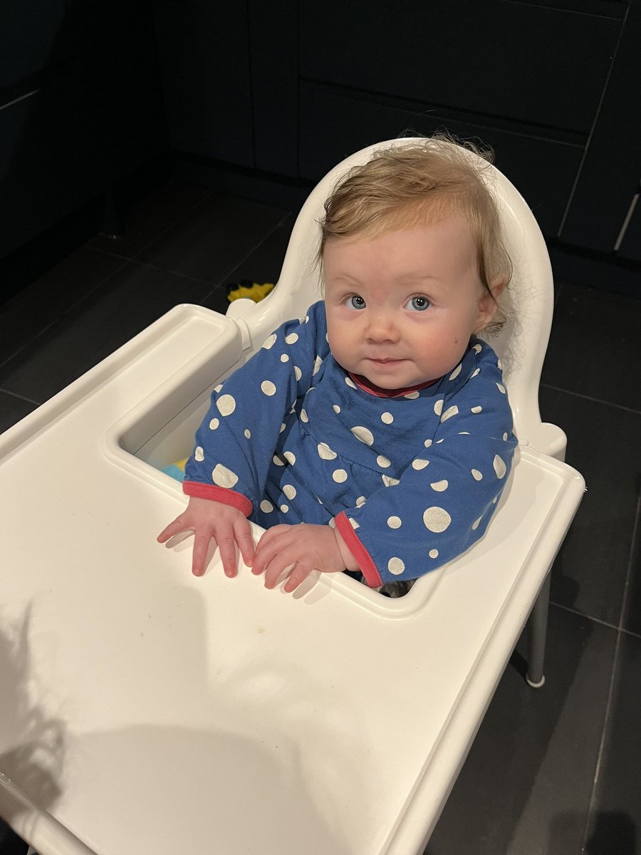 Baby O patiently waiting for her first food. Soft carrot sticks await! 🥕 #blw #firstfood #weaning