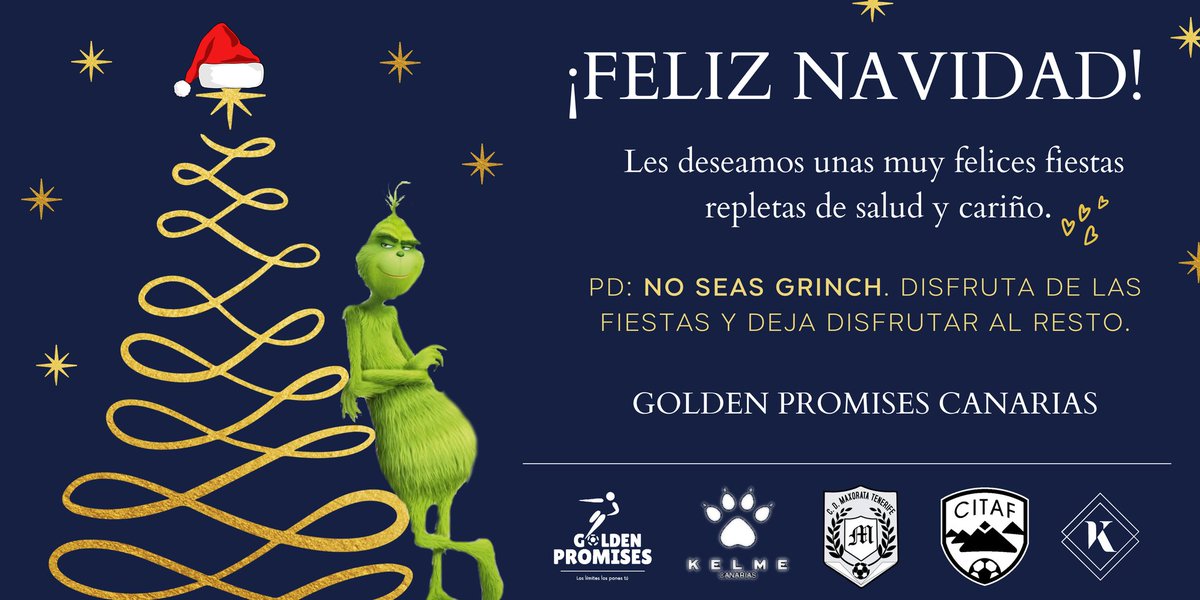 GoldenPromises_'s tweet photo. 🎄 El equipo de Golden Promises Canarias les desea unas felices fiestas llenas de salud y cariño. 🖤

¡Ah! Y no te olvides que tu diversión a veces no lo es para otras personas. ¡No hace falta pirotecnia para disfrutar! ✖🧨

¡Sean felices! 🥰

Golden Promises Canarias. ⚽️ https://t.co/164R42HptP