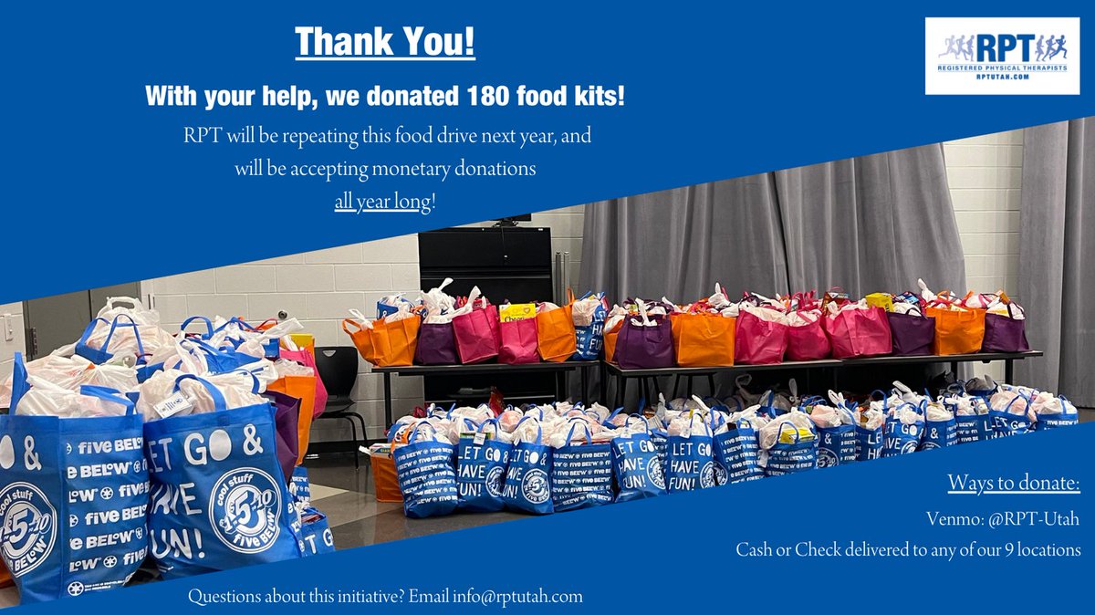 rpt_inc's tweet photo. RPT participated in a food drive for local schools to provide additional food for children which rely on school meals. 
These food kits are distributed to families that need supplemental food during the holiday break. For more info, contact info@rptutah.com. https://t.co/ke1mwRBFub