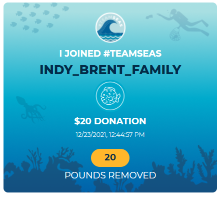 Grant says thank you for removing 20 pounds of trash from the sea.  #TEAMSEAS