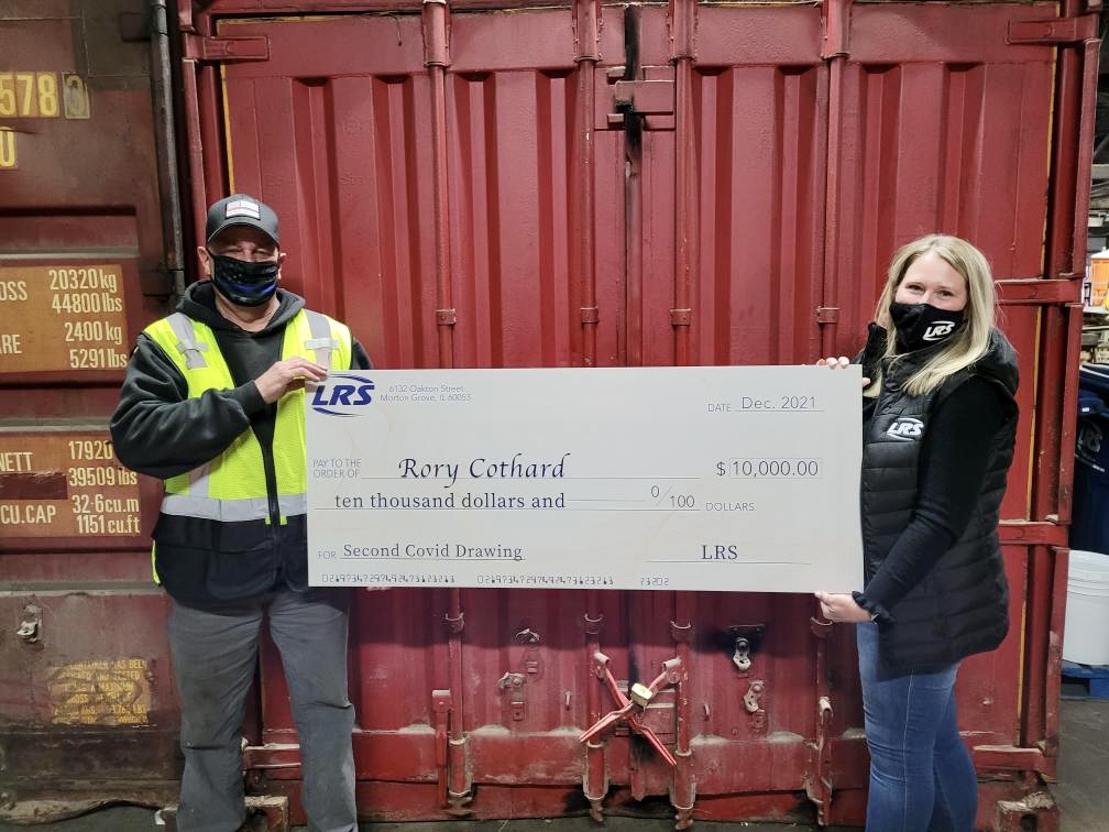 LRSrecycles's tweet photo. We are happy to announce that Rory Cothard won the second lottery which allowed LRS employees who started their vaccination process after we announced the lottery and received their second vaccine before December 10 to enter the lottery to win $10,000! #LiveSafety https://t.co/DE97kIzDq9
