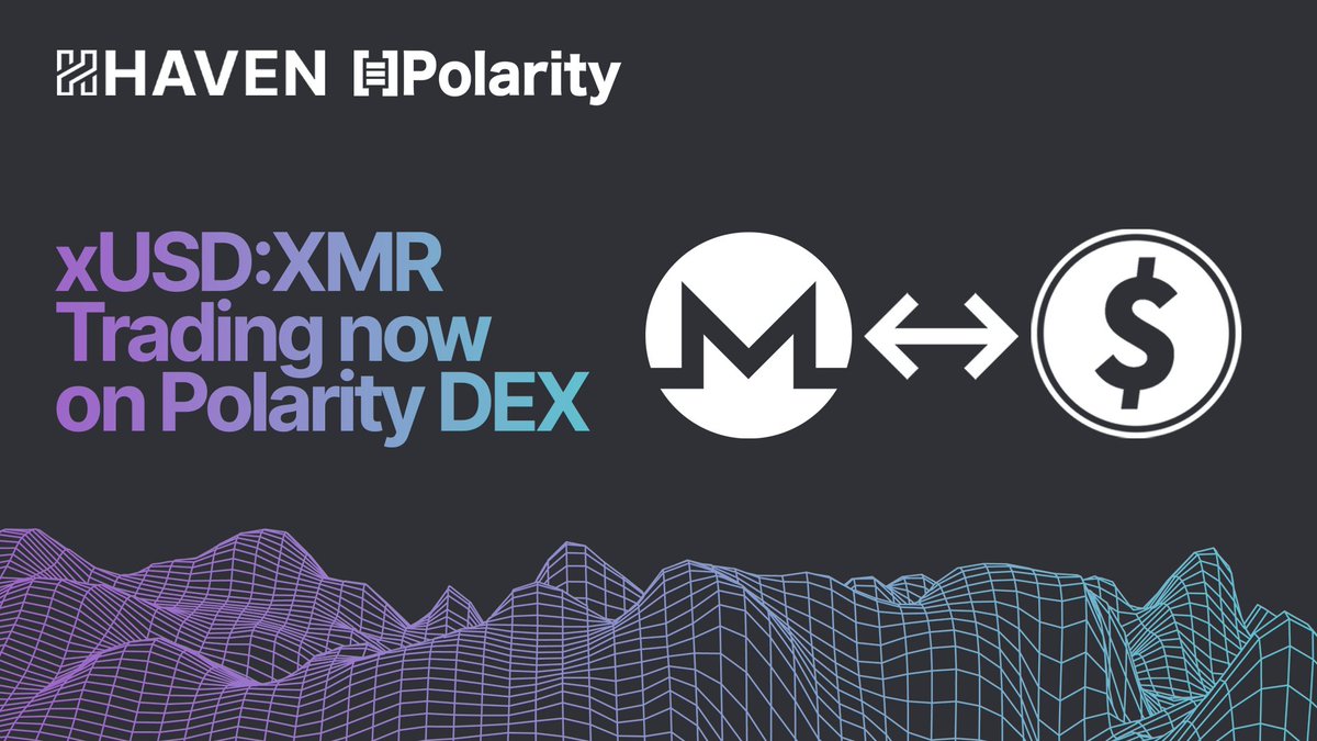 HavenXHV's tweet photo. The first ever $xUSD / $XMR trading pair is now live on @PolarityEx!

You can now buy the world's only private stablecoin with the world's most private crypto: @monero

Stay calm and #ExpectPrivacy 💪

$XHV $xUSD $XMR

Details 👇

https://t.co/LbCNcHo0vO https://t.co/cRsMx9ByTu