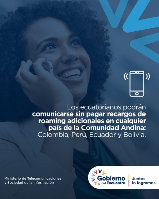 ¡Desde este 1 de enero la <a href="/ComunidadAndina/">Comunidad Andina</a> elimina recargos por roaming internacional!

Esto significa que ya puedes comunicarte 📱 desde cualquier lugar de Bolivia, Colombia, Ecuador y Perú sin pagar más.

#JuntosCumplimos #RoamingSinRecargos <a href="/vmaino/">Vianna Maino</a>