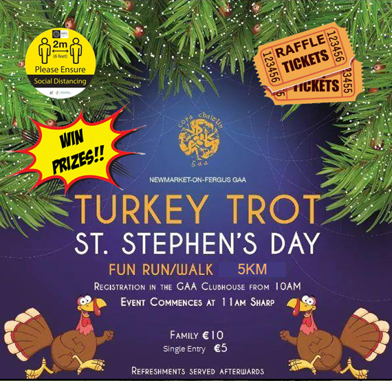 NOFGAA's tweet photo. The Turkey Trot this St Stephen's Day. Check in starts 10am. Prizes to be won on the day - Club Shop will also be open for refreshments . Run, walk, cycle your 5K...Its up to you. #TheBluesTurkeyTrot #burnitoff🔥 #havefun https://t.co/isbcTHTRap