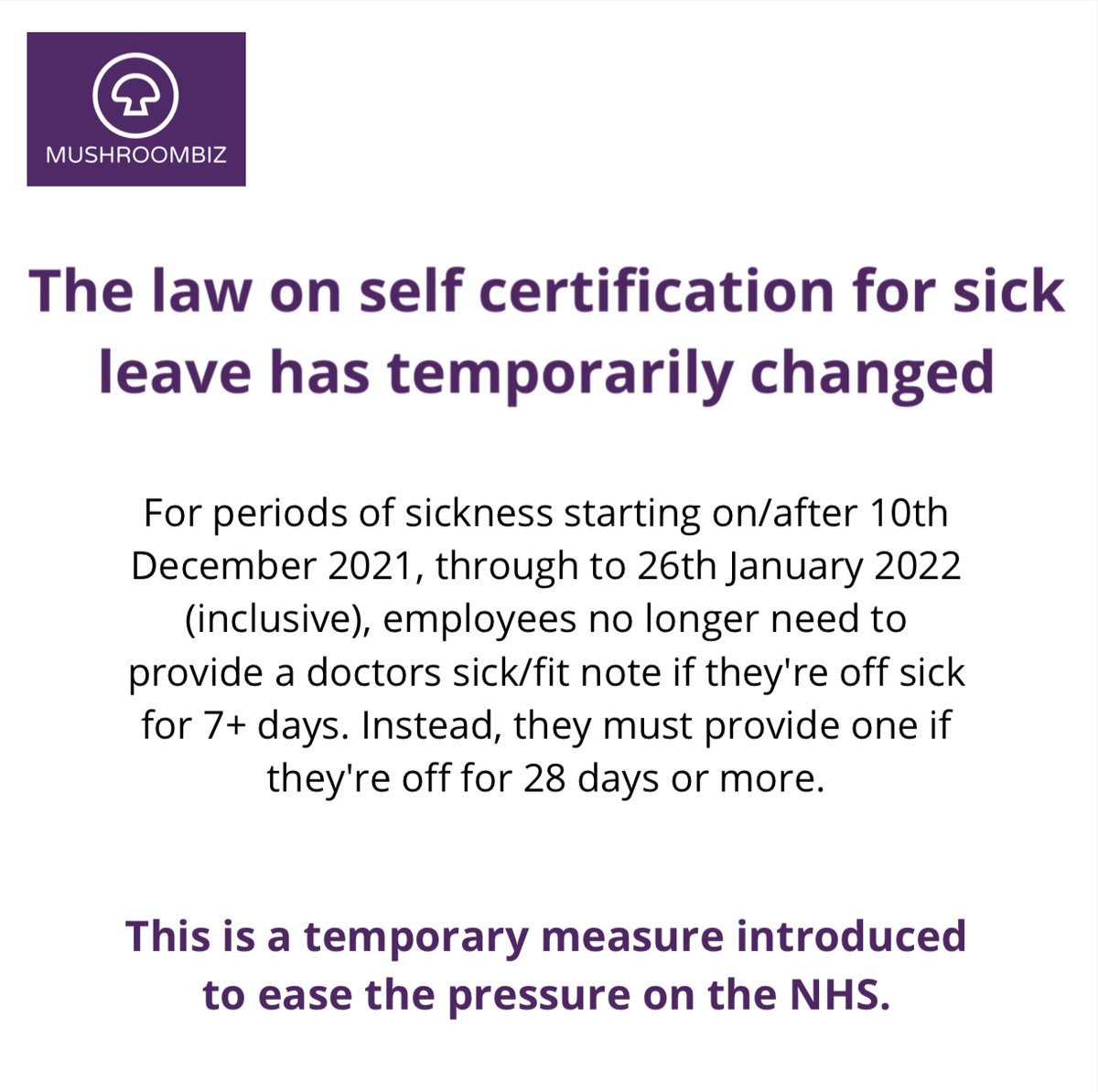 ❗️EMPLOYERS TAKE NOTE:❗️

If you need more information about this get in touch with the Mushroombiz Team here: mushroombiz.co.uk/contact-form/

#NHSmandate #NHS #sickpay #employers #UKJobs  #selfemployed