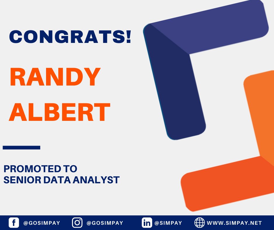 goSimpay's tweet photo. Congratulations Randy on your promotion to Senior Data Analyst!
For more than15 years, Randy’s determination, cleverness and inquisitiveness has been a core asset driving the Simpay engine forward.
#MySimpay #GoSimpay #Simpay
https://t.co/2hYVMQr1dq https://t.co/X9ApYz9Aif