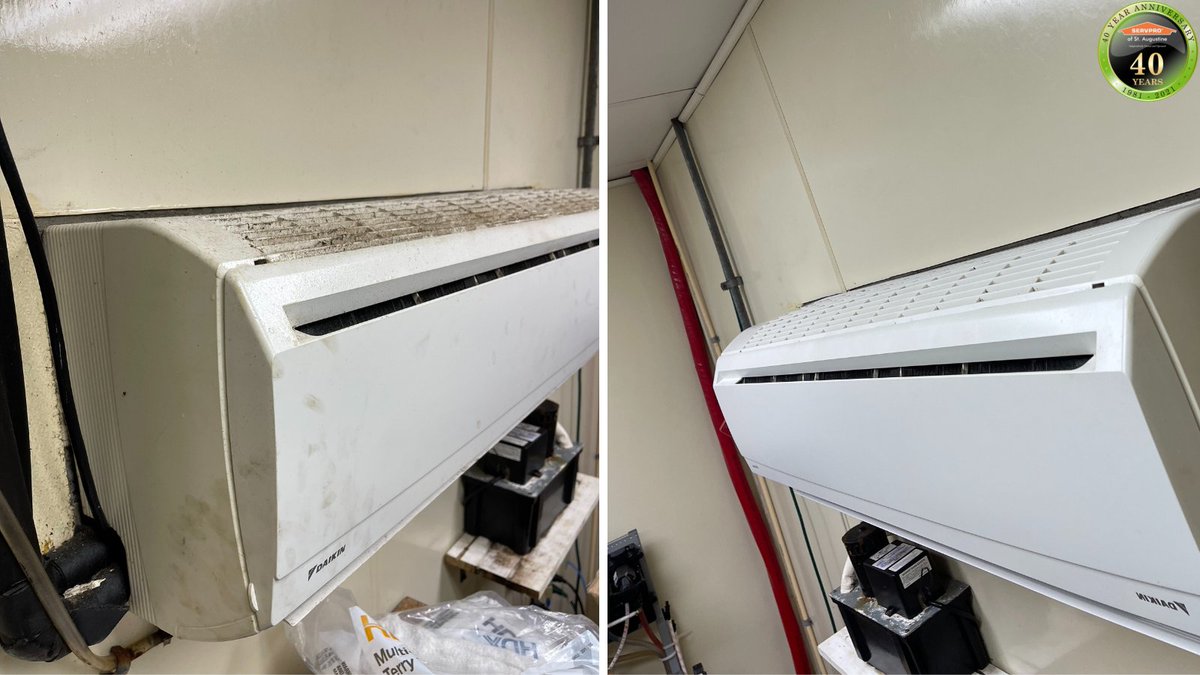 SERVPROStAug's tweet photo. Check out this before and after from when we #cleaned the AC system at a local #business! For #commercial #cleaning services, give us a call at 904- 829-0665! https://t.co/4byrrxtQ1F