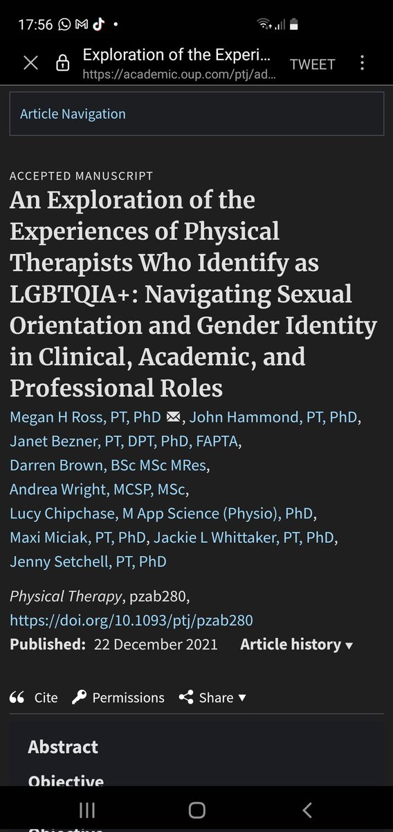 "..cultural norms may need to be reconceptualized in physical therapy to promote inclusion and belonging of individuals who identify as LGBTQIA+." Congrats team👏🏾 @meganhross @JenSetchell @johnishappier <a href="/darrenabrown/">Darren Brown OBE</a> <a href="/jwhittak_physio/">Dr. Jackie Whittaker</a> <a href="/MaxiMiciak/">Maxi Miciak PhD🌻forever</a> <a href="/jbezner/">JANET R BEZNER</a> 

academic.oup.com/ptj/advance-ar…