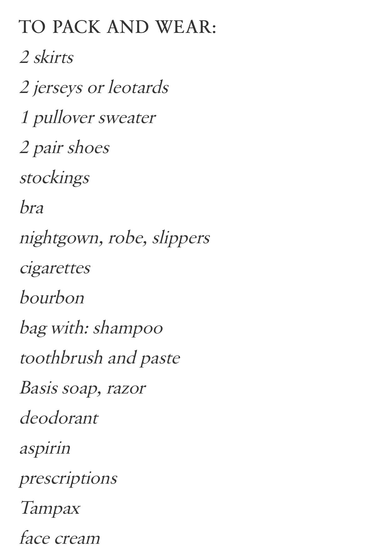 rachel syme on X: the only packing list there ever was or will be   / X