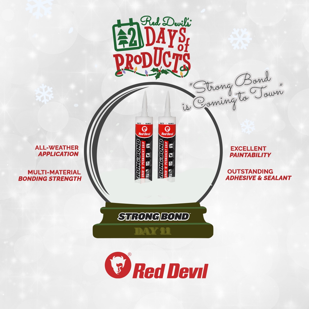 Strongbond is one of our newest sealants to the 12 Days of Products. It has double-duty strength as an excellent sealant and adhesive. Which product has been your favorite so far?

#selant #adhesive #builder #homeimprovement #proproduct #diyfriendly