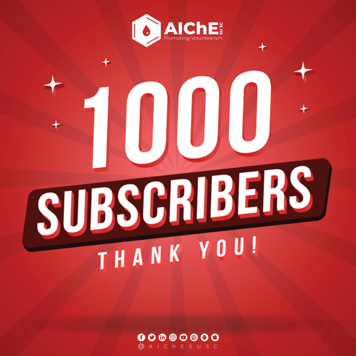 AIChESUSC's tweet photo. Thank you for 1K subscribers on YouTube 💙
it's just the beginning 🔥

YouTube Channel : https://t.co/FxShKJ45aa

#Promoting_Volunteerism 
#AIChE_SUSC https://t.co/a7tF1fOavp