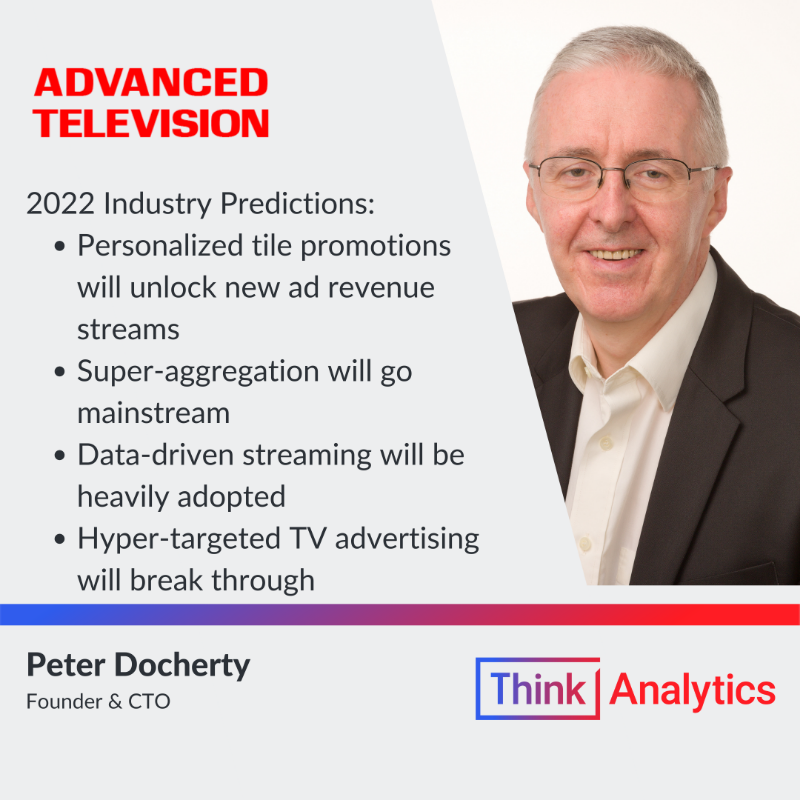 thinkanalytics's tweet photo. You heard it here first! Peter Docherty has provided his annual industry predictions in time for 2022.
Are you seeing any of these predictions in action? Comment with your predictions or thoughts.
#OTT #superaggregation #contentdiscovery #viewerengagement #advancedadvertising