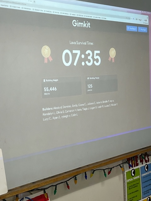 MrsCostaMath's tweet photo. Congrats to Period A!  This is the first class to break the 5 minute barrier on “The Floor is Lava.”  They broke it in a big way topping over 7 minutes simplifying fractions! @HurleyMiddle @gimkit https://t.co/Pa2yoad45G