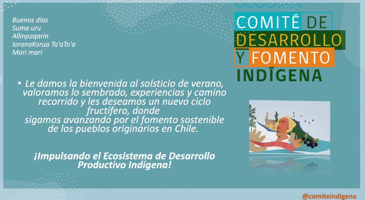 ComiteIndigena's tweet photo. Felicidades a todos los que son parte del ecosistema de fomento productivo indígena del @ComiteIndigena @Corfo https://t.co/L2RgYSMcno